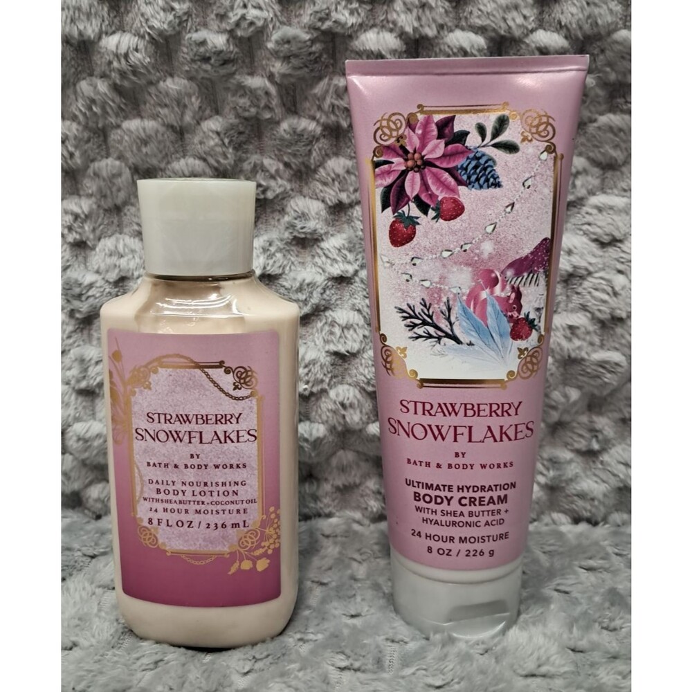 Lot 2 Bath Body Works STRAWBERRY SNOWFLAKES Shea Butter Body Cream 8 oz Lotion